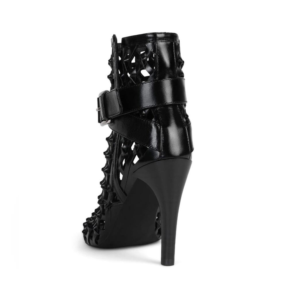 Free People Jeffrey Campbell Loom Cage Knot Block Heel Boot Black Leather 9.5 - Picture 3 of 9